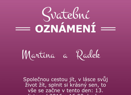 Svatební oznámení - Šablona ID 3592